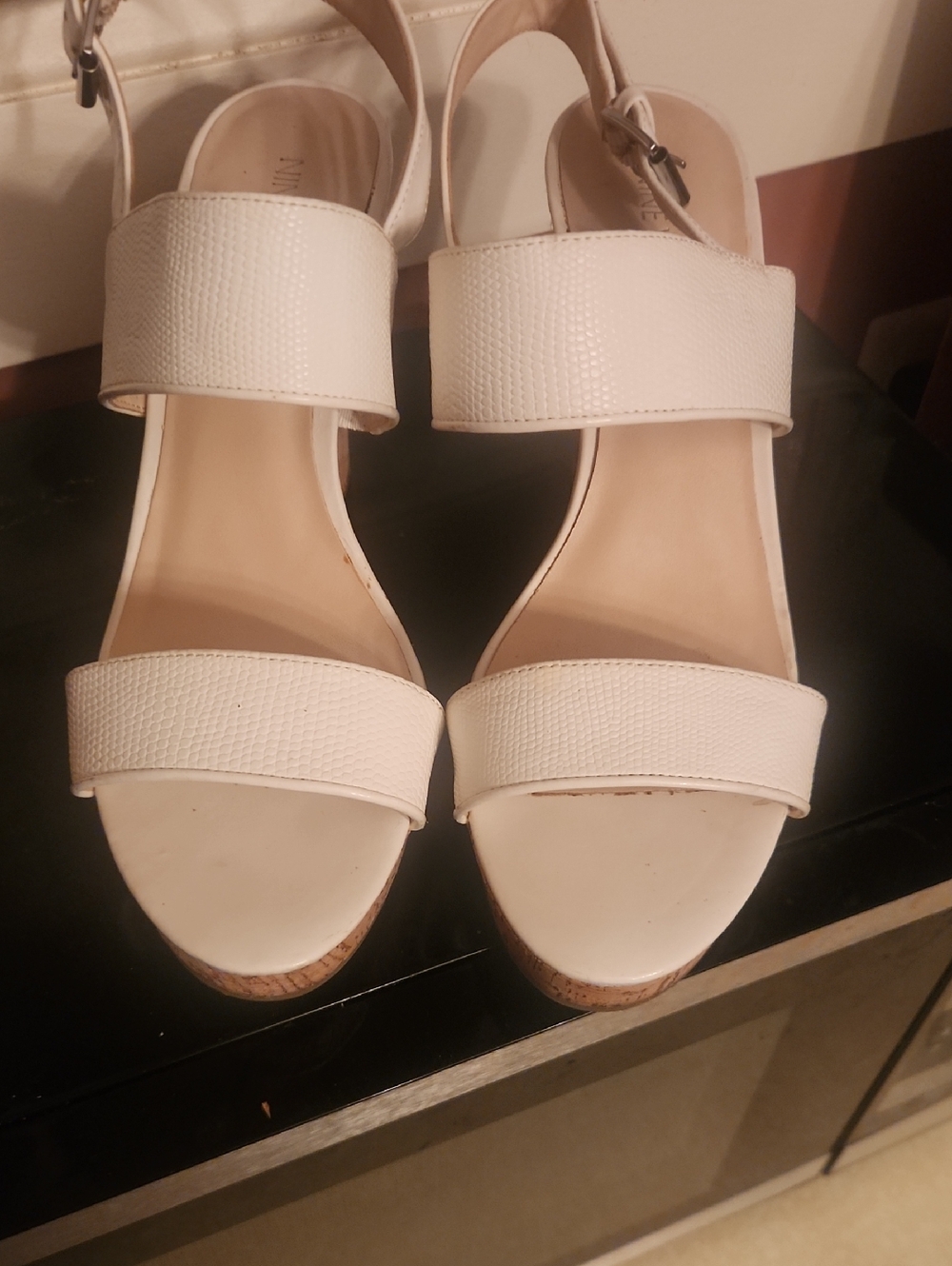Nine West White Two-Strap Platform Sandals